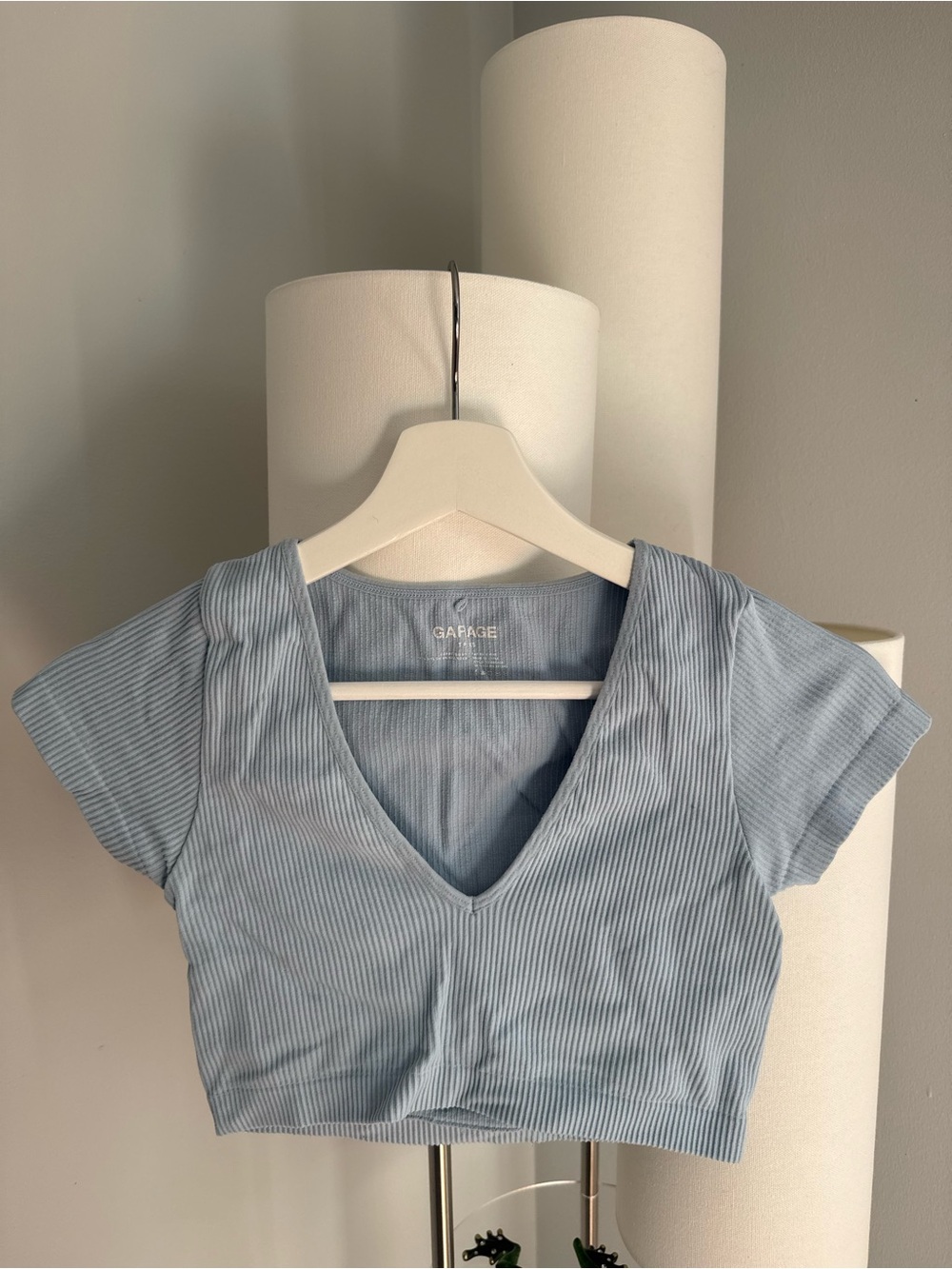 Garage Gap V-Neck Ribbed Crop Top in Light Blue